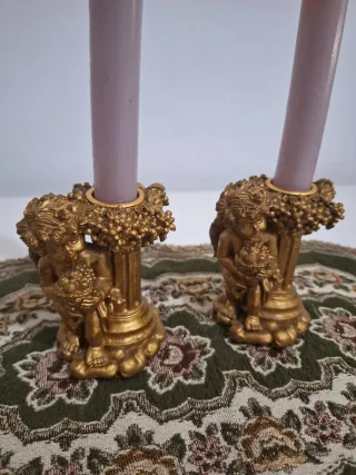 Candelabros querubines. Poliresina. Vintage.