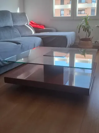 Mesa de centro cristal y madera