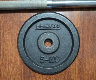 Barra pesas 120cm + 2 discos 5kg + 2 seguros