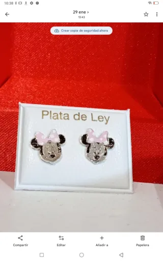 Pendientes Plata Ley Minnie Mouse