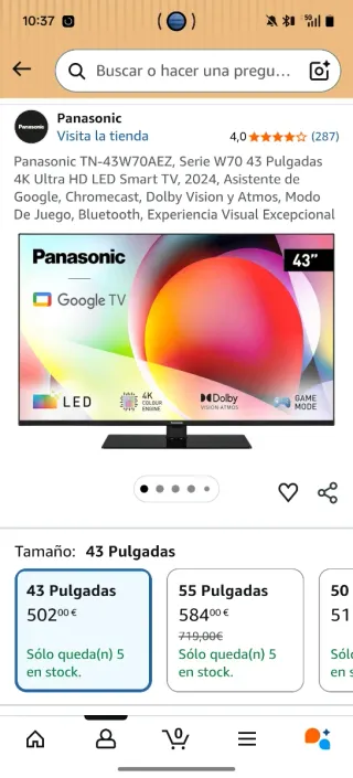 Smart TV Panasonic Serie W70 43