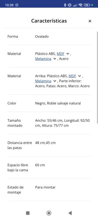 Conjunto mesita comedor y sillas