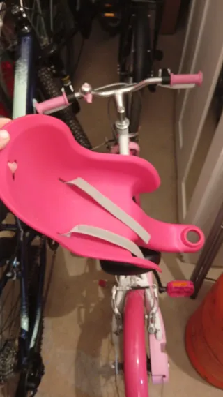 Bicicleta niña B'TWIN rosa y blanca. 16 pulgadas.