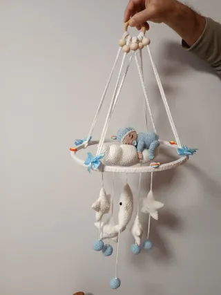 Móvil Cuna Crochet Bebé Estrellas Luna