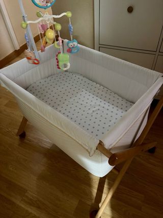 Minicuna madera y textil blanco