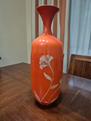 Jarrón Cerámica Naranja Flor