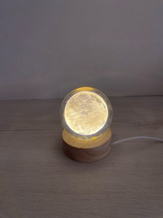 Lámpara Luna Cristal LED Base Madera