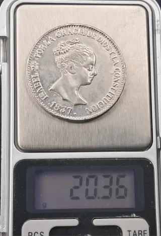 Moneda 20 Reales Isabel II 1837