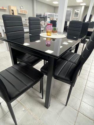 Mesa cristal extensible + 6 sillas