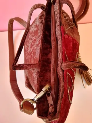 Bolso terciopelo marrón y rosa nuevo