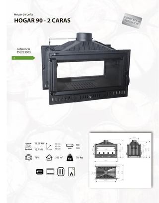 Estufa de Leña Hogar90 2 Caras  12 KW VAL1007