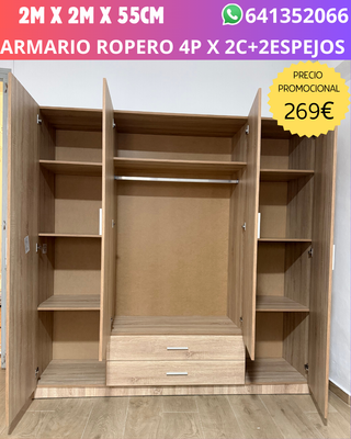 Armario ropero 4 puertas con espejos