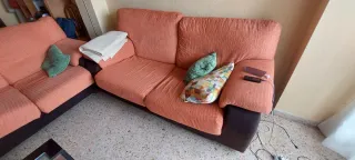 Conjunto Sofás 3+2 Tela Naranja y Marrón