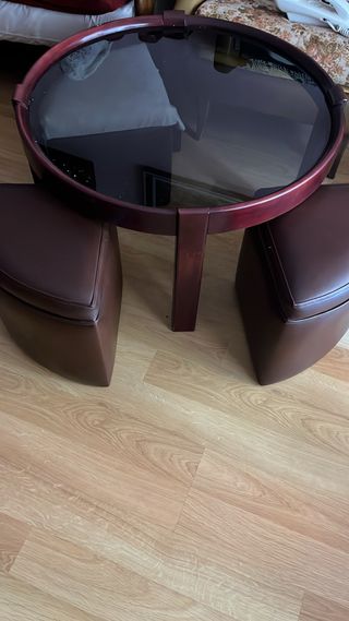 Mesa de centro redonda madera y cristal