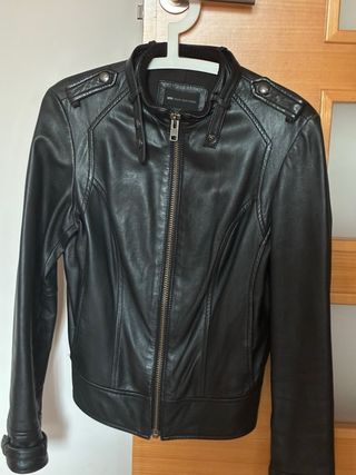 Cazadora Piel Negra Mango Talla M