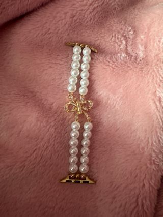 Correa Apple Watch 42mm Perlas y Lazo Dorado