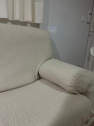 Sofá 3 plazas tela beige y marrón