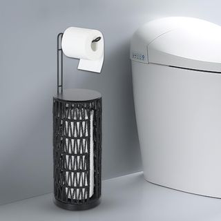 Portarrollos de Papel Higiénico de Pie con Estante, Boho Rattan Toilet Roll Storage, Portarrollos de Papel Higiénico de Pie, Neg