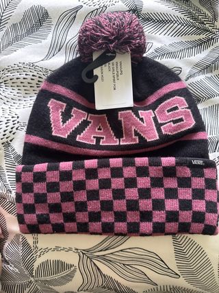 Cappello Vans nero e rosa con pompon nuovo