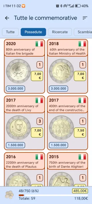 58 Monete commemorative 2 euro circolate