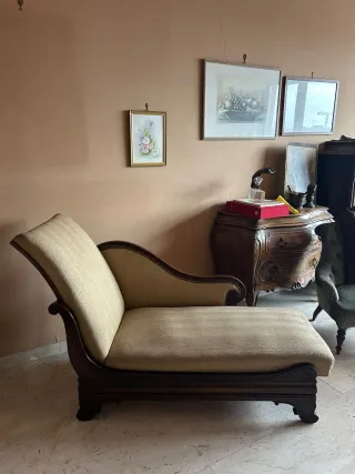 Antica Dormeuse / Chaise Longue in tessuto e legno