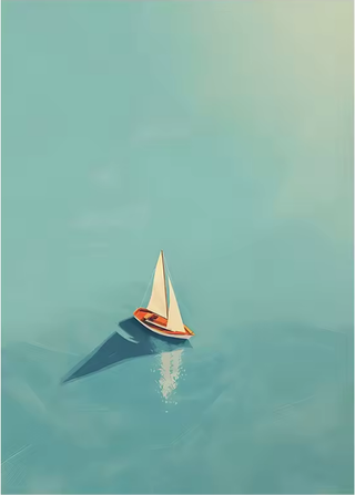 Pintura Velero Mar Azul Naranja