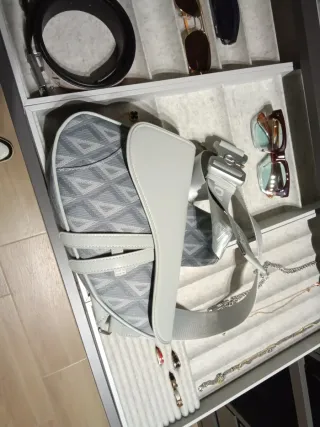 Bolso Dior Saddle Bag Gris y Blanco