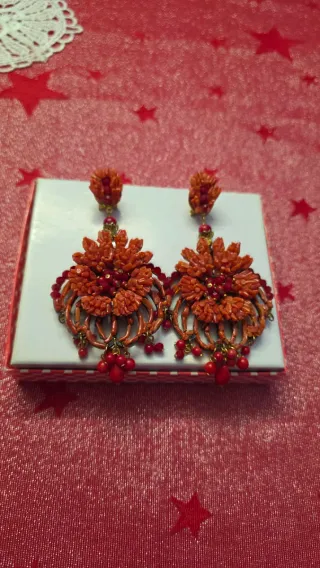 Pendientes Morlote Alta Bisutería Flor Naranja
