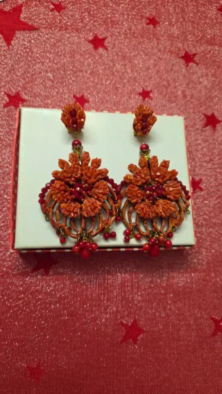 Pendientes Morlote Alta Bisutería Flor Naranja