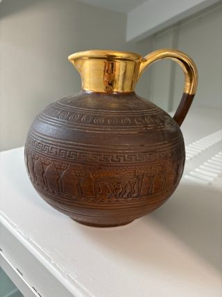 Jarrón Antiguo Exótico Cerámica y Metal