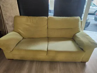 Sofá de 2 plazas tela beige/verde