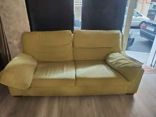 Sofá de 2 plazas tela beige/verde