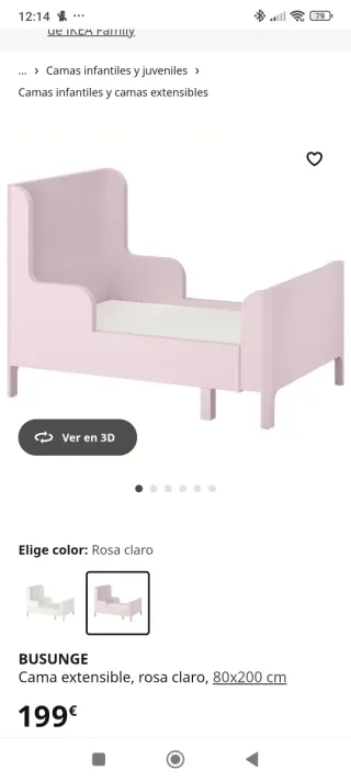 Cama infantil extensible rosa 80x200