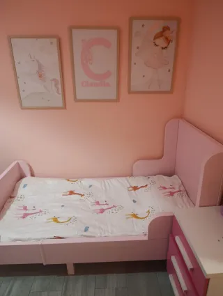 Cama infantil extensible rosa 80x200