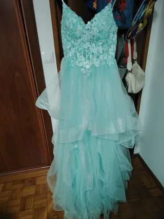 Vestido de fiesta largo azul verdoso