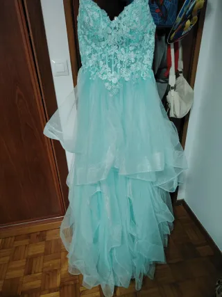 Vestido de fiesta largo azul verdoso