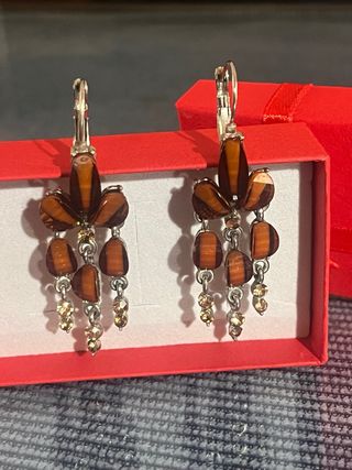 Pendientes vintage colgantes chocolate y oro