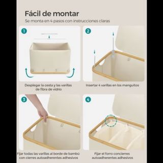 Cesto Ropa Sucia Bambú y Tela Beige