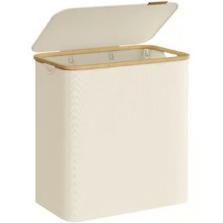 Cesto Ropa Sucia Bambú y Tela Beige