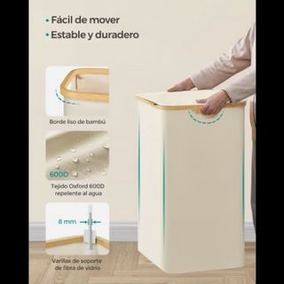 Cesto Ropa Sucia Bambú y Tela Beige