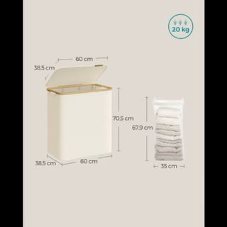 Cesto Ropa Sucia Bambú y Tela Beige