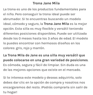 Trona bebé Jane Mila