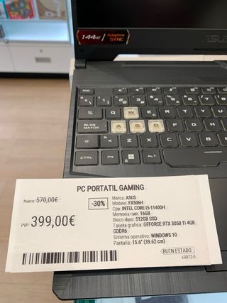 Portátil ASUS TUF Gaming FX506H 16GB 512Gb RTX3050