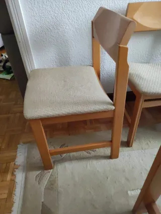 4 Sillas Comedor Madera Clara Tapizado Beige