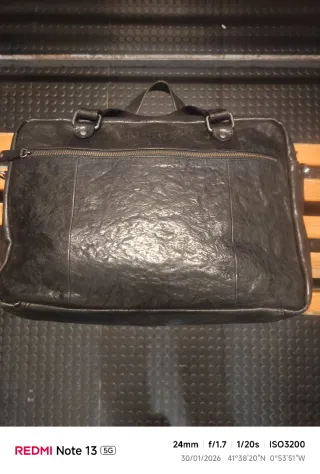 Bolso de viaje cuero Adolfo Domínguez negro