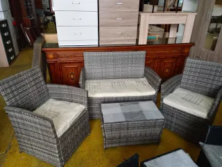 Conjunto de jardín ratán gris nuevo