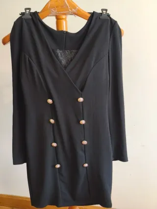 Vestido Negro Botones Dorados Talla M