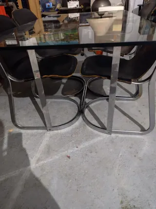 Mesa y 4 Sillas Vintage Cristal y Metal