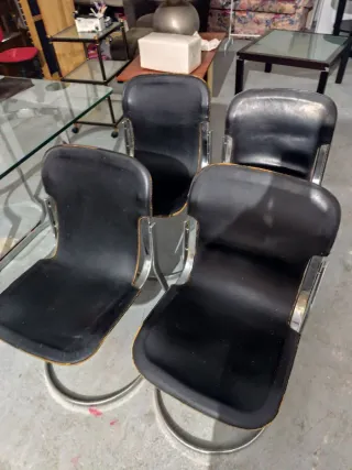 Mesa y 4 Sillas Vintage Cristal y Metal