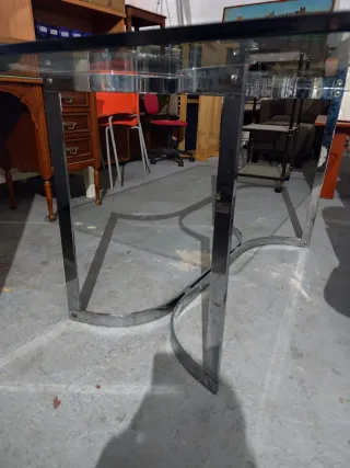 Mesa y 4 Sillas Vintage Cristal y Metal